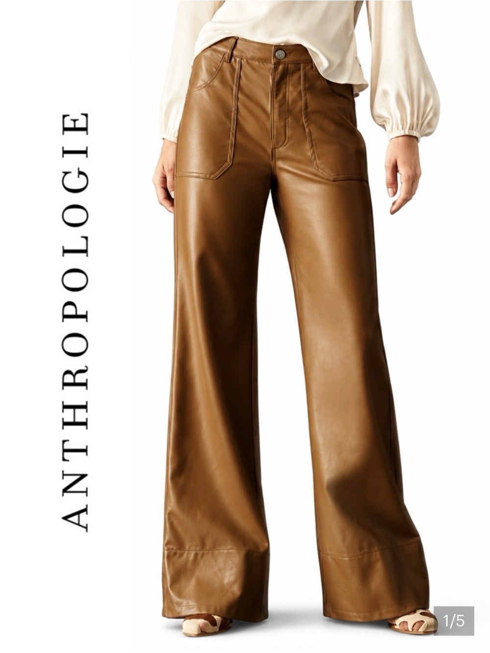 Anthropologie Faux Leather Wide-Leg Pants in Deep Chocolate